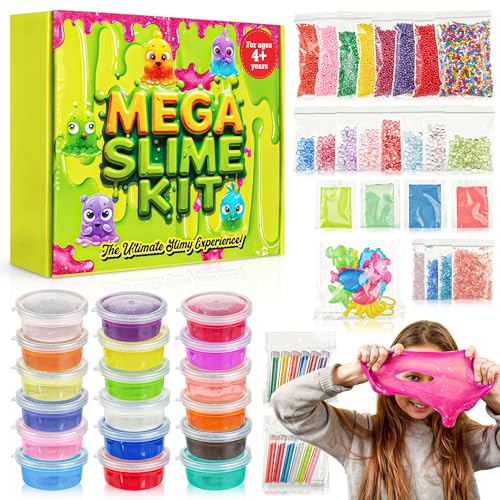 Mega Slime Kit - All-in-One Slime Making Kit - Fun Creative Craft Set with 18 Colors, Glow in The Dark and Beads - Safe and Easy Activity for Kids Ages 5+