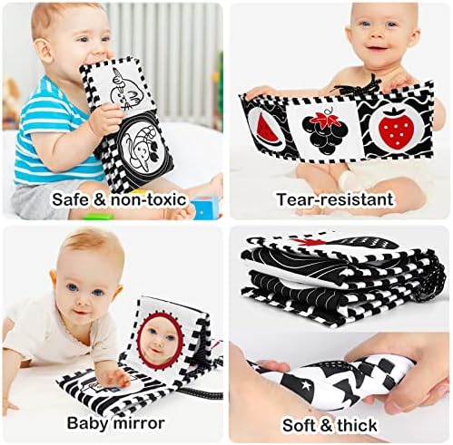 Alijees Baby Sensory Toys 0 6 Months - Black and White Baby Book with Mirror, Newborn Baby Gifts, Infant Tummy Time Toys for Girls Boys 0-3-6 to 12 Months, High Contrast Baby Toys 2 Pack