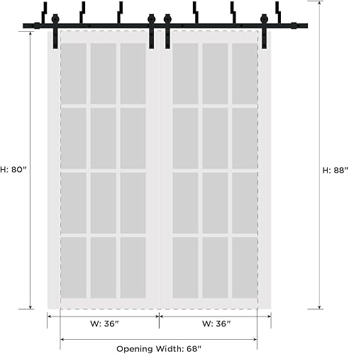 Miniatura 17 de Lucia 1299 - Puertas corredizas de 84 x 84 pulgadas, color negro mate con espejo, juego de herrajes resistentes para rieles de 8 pies, puertas