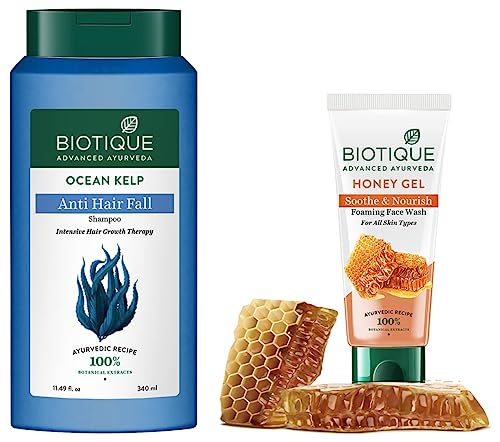 Image of Biotique Bio Kelp Protein Shampoo for Falling Hair Intensive Hair Regrowth Treatment, 340ml & Biotique Bio Honey Gel Face Wash for All Skin Types, 100ml