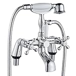 Victorian Bath Taps with Shower,Luckyhome Traditional 1/4 Turn Dual Lever Bathroom Tub Tap Mixer,Chrome