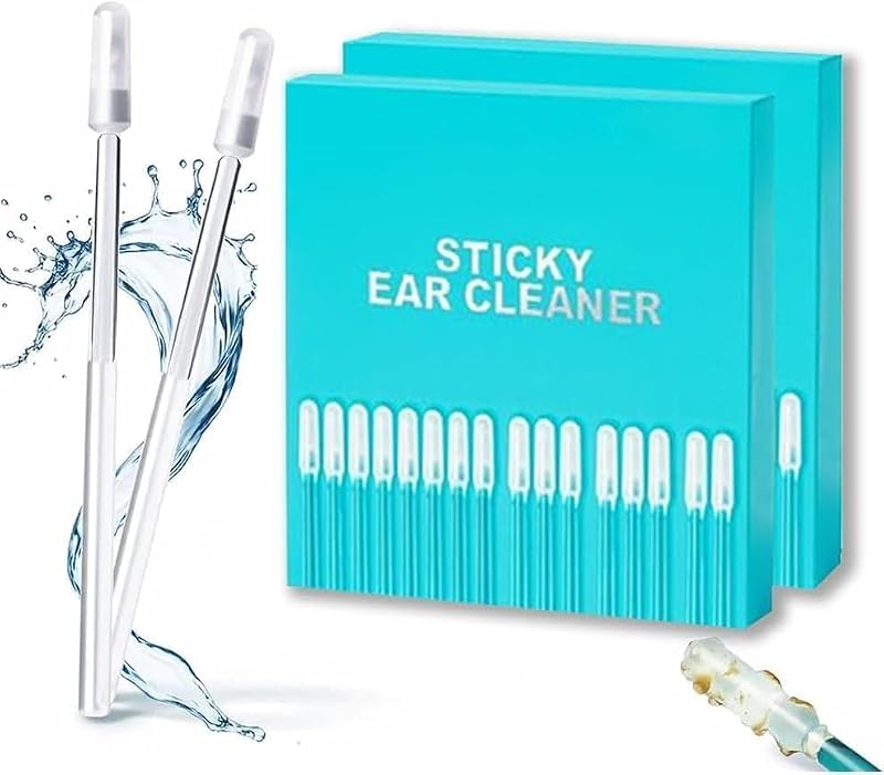48Pc Sticky Ear Cleaning Stick for Adults Large,Japanese Reusable Sticky Ear Cleaner Picks, Gentle Soft Ear Care Cleaning Sticks with Dust Cover