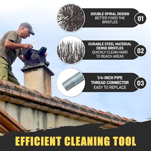 Woodeze 8\" Round Pro-Sweep Chimney Brush | Medium Duty Poly Bristles for Metal Chimney Pipes & Prefab Fireplaces | Flexible .050\" Prostran Bristles | 3/8\" NPT Thread | Stainless & Insulated Flue Safe