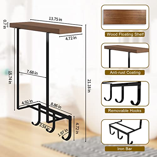 Towel Racks For Bathroom Wall Mounted, Towel Holder With Wooden Shelf & 3 Hooks For Large/Small Towels Washcloths Hand Towels, Bath Towel Rack For Bathroom Storage Organizer And Decor, Matte Black #TOP5