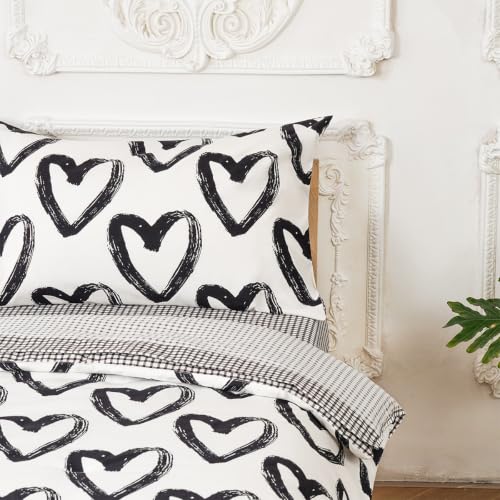 Image of CLOTHKNOW 4Pieces Black and White Toddler Bedding Sets for Boys Girls | Kids Comforter, Love Shaped Pattern Bedding Sets, Soft Cute Comforter Sets, All Season