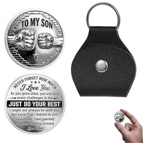 PLGEBR Pièce de monnaie de poche personnalisée « To My Son » de la part de papa, cadeau de remise de diplôme inspirant pour fils, cadeau souvenir d'encouragement pour garçons, Noir , taille unique
