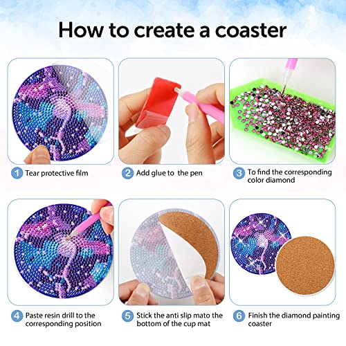 8 Pcs Nebula And Galaxy Diamond Art Coasters Nebula Diamond Painting Coasters Kits With Holder Coasters For Drinks Purple Diy Rustic Coasters For Beginners, Adults, Kids, Diamond Art Crafts Supplies #TOP2