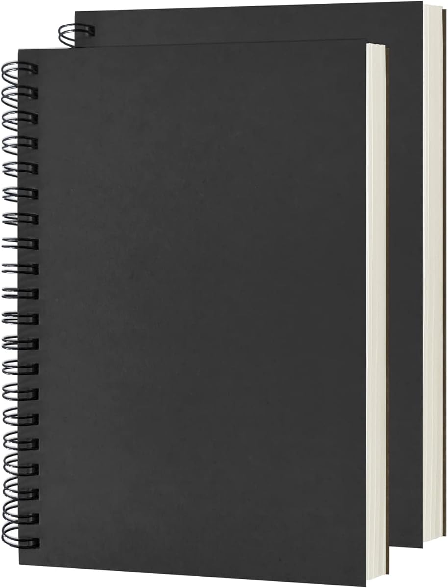 Amazon.com : DSTELIN Blank Spiral Notebook, 2-Pack, Soft Cover, Sketch book, 100 Pages / 50 Sheets, 7.5 inch x 5.1 inch, 100GSM, (Black) : Office Products