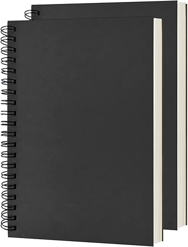 Cuaderno de espiral en blanco, paquete de 2, tapa suave, libro de bocetos, 100 páginas/50 hojas, 7.5 pulgadas x 5.1 pulgadas, 100 GSM, (negro)