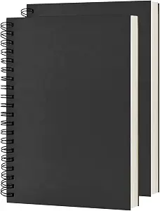DSTELIN Blank Spiral Notebook, 2-Pack, Soft Cover, Sketch Book, 100 Pages / 50 Sheets, 7.5 inch x 5.1 inch, Black