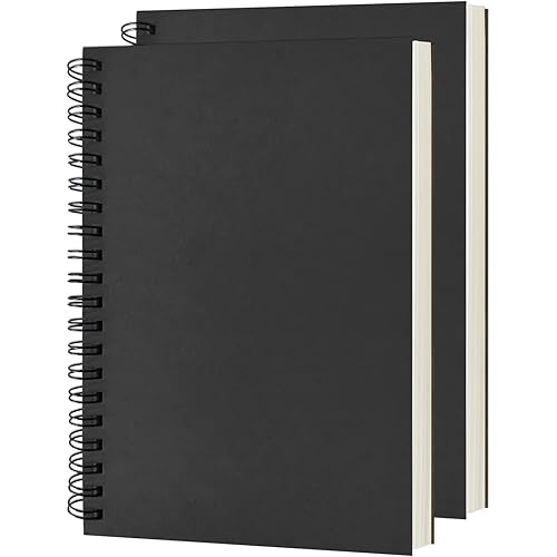 DSTELIN Blank Spiral Notebook, 2-Pack, Soft Cover, Sketch Book, 100 Pages / 50 Sheets, 7.5 inch x 5.1 inch, 100GSM, (Black)
