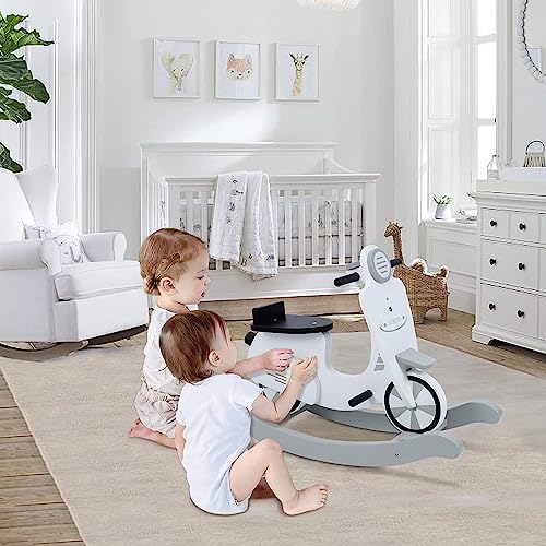 Labebe Baby Rocking Horse Wooden Ride On Toys For Toddler 1-3 Years (White Motorcycle Rocking Horse) #TOP2