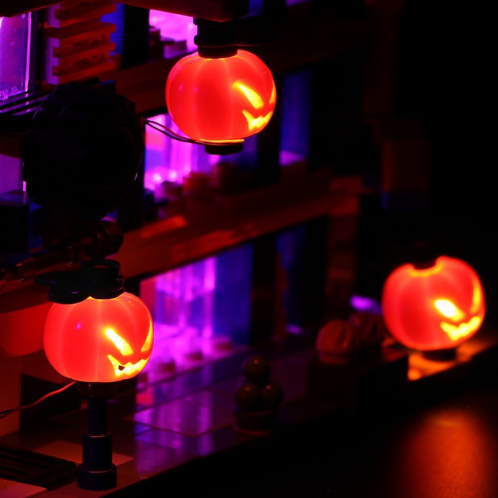 7PCS Pumpkin Lamp Warm Color Halloween Decorate Light 20693 Building Block Garden House Toy Accessories Brick LED Set Compatible with Lego Easy Installation