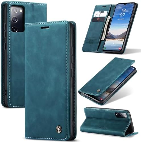 Azororo Handyhülle für Samsung Galaxy S20 FE 5G Hülle Premium Lederhülle Flip Case Magnet Tascher Kartenfach Standfunktion Klapphülle Schutzhülle für Samsung Galaxy S20 FE,Blaugrün