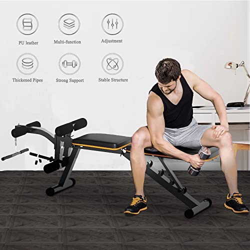 Wesfital Weight Bench, Adjustable Incline Decline Workout Bench For Home Gym With Leg Extension And Leg Curl Full Body Exercise & Strength Training - Yellow #TOP4