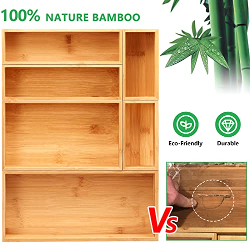 Maxgear Drawer Organizer 100% Bamboo Drawer Organizers 6-Pcs Stackable Wood Kitchen Drawer Organizer 18X15X2 Inch Multi-Use Desk Drawer Organizer With Various Sizes For Office, Kitchen, Bathroom #TOP1