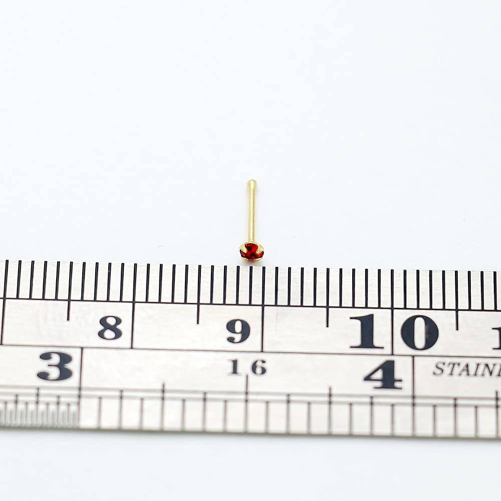 Monster Piercing - 14K Gold Echtgold | Nasenpiercing Nasenstecker Stud | Kristallstein Rot | Stabstärke: 22G (0,6 mm) | Stablänge: 6mm | Steingröße: 1,5mm bis 2,5mm | Hypoallergen