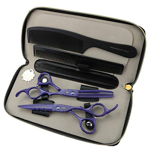 Japan 440C Tijeras de corte afiladas de acero inoxidable, 6 pulgadas, color violeta, diamante azul, tijeras de peluquería de alta gama, tijeras planas, tijeras finas, herramientas de peluquería