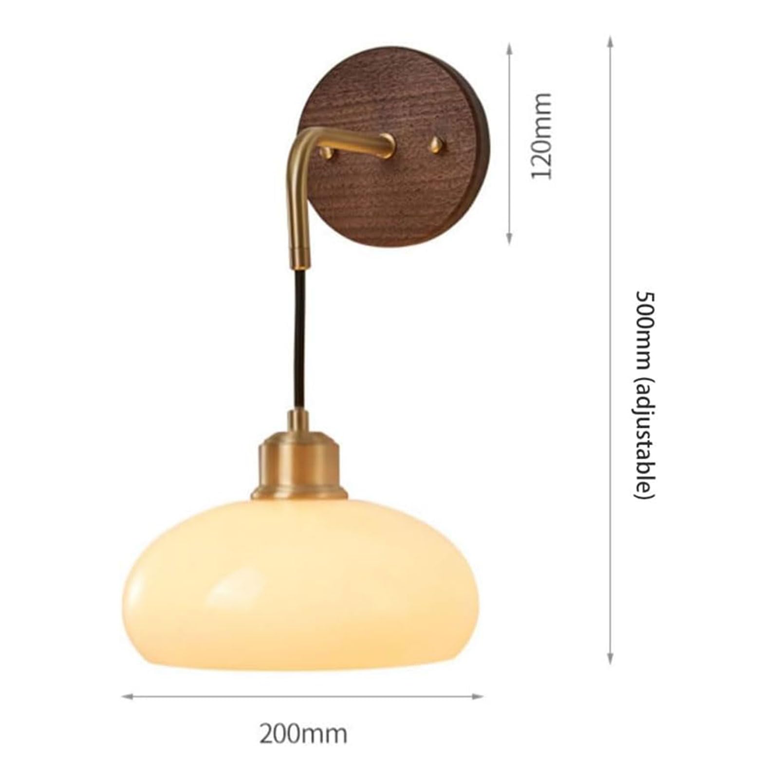 Regulowana Lampa ścienna W Stylu Retro Z Orzecha Włoskiego, Z Mosiężną Podstawą E27, Wiszącym Kloszem Z Kremowego Szkła, Odpowiednia Do Oświetlenia Ogrodu (1 Pack)