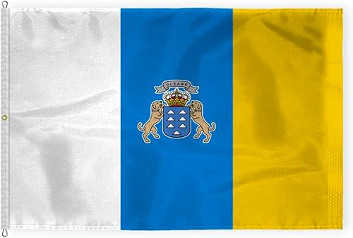 AGAS - Bandera oficial de Islas Canarias con sello oficial de 8 x 12 pies, impresa de una sola cara en nailon 200D, bordes cosidos, cabecera de