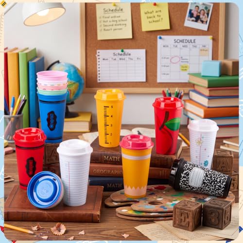 LemonRoad 12 Pack Back to School Teacher Gifts 16 oz Reusable Coffee Cups Bulk Composition Tumblers with Lid Plastic Cups Travel Mug for First Day of School Party Supplies Hot and Cold Drinks - Image 4