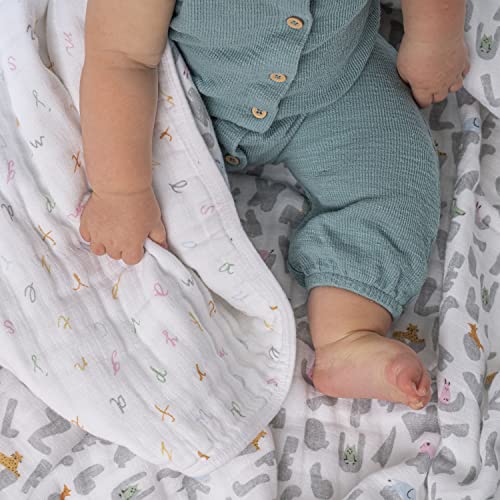 Image of aden + anais Essentials Dream Blanket, Muslin Baby Blankets for Girls & Boys, Ideal Lightweight Newborn Nursery & Crib Blanket, Alphabet Animals