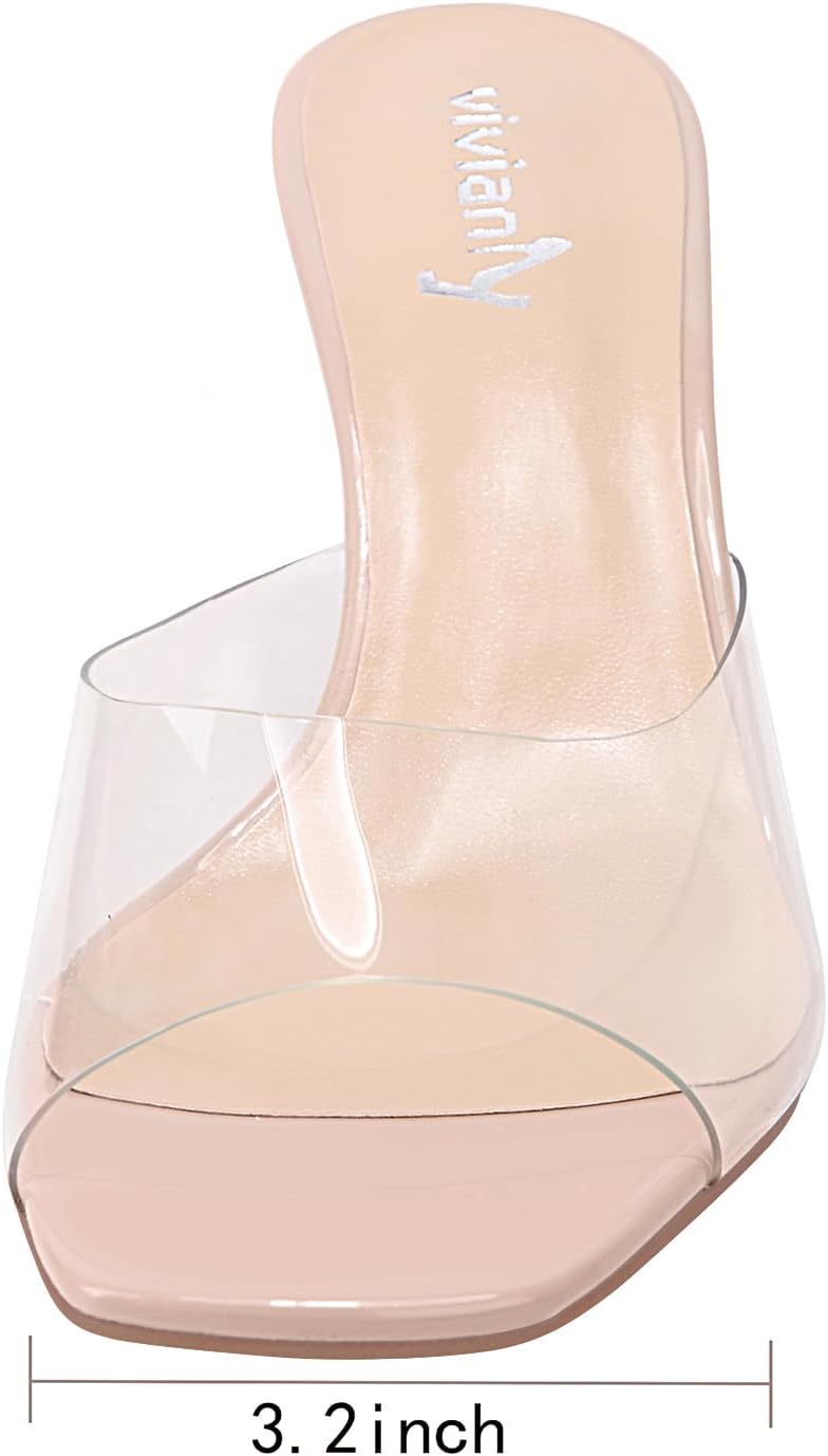 vivianly Womens Clear Heels Sandals Transparent Stiletto Heel Slippers Backless Peep Toe Slip on Heeled Mules - Image 5