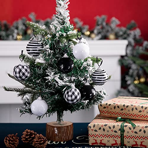 12Pcs Black And White Sequin Balls ,1.96" Christmas Buffalo Plaid Hanging Balls,Shatterproof Xmas Checkered Tree Ornaments For Party Home Decor #TOP3