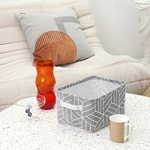 6 Pcs Storage Basket Foldable Cube Fabric Bins Square Mini Box Receive Organizer Rectangle Canvas With Handles For Nursery Home Office Kids Toys Books Small 11X8X6.3 Inch Grey #TOP6