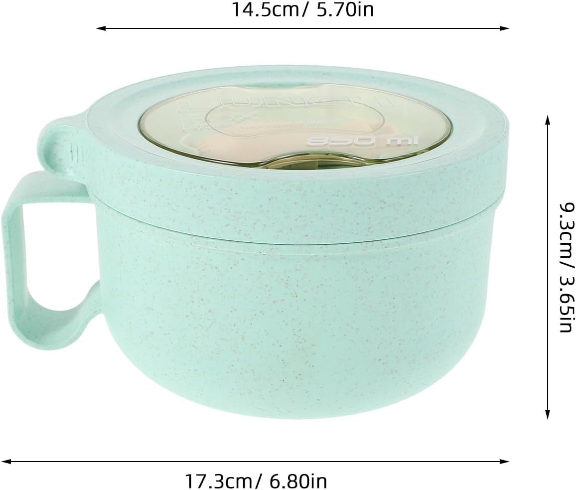 Alipis 850ml Green Ramen Noodle Microwave Bowl with Lid, Wheat Straw Fibre Material, Dishwasher Safe and Safe Reliable, for Dormitory and Home Lunches