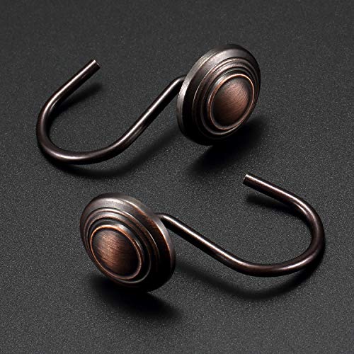 CHICTIE Bronze Shower Curtain Hooks - Oil Rubbed,Set of 12 Circle Decorative Shower Curtain Rings,Metal Rustproof Shower Curtain Hooks for Bathroom(Oil-Rubbed Bronze) - Thumbnail 2
