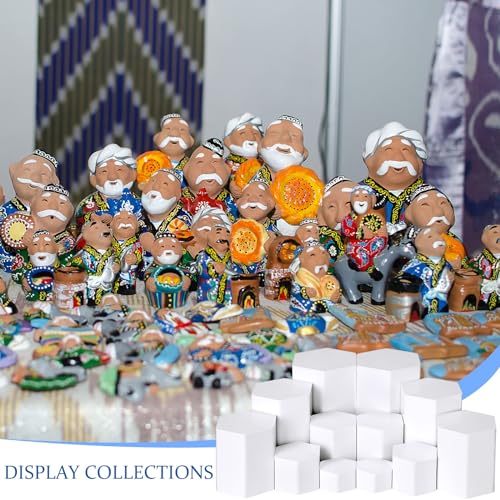 Image of Jetec 24 Pcs Hexagonal Jewelry Display Risers Hexagonal Market Display Risers Stands Acrylic Showcase Acrylic Stand for Jewelry Model Figures Decoration, 6 Sizes (White)