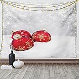 ABAKUHAUS Weihnachten Wandteppich & Tagesdecke, Kugeln auf Schneeflocke, aus Weiches Mikrofaser Stoff Wand Dekoration Für Schlafzimmer, 150 x 110 cm, rot-Weiss