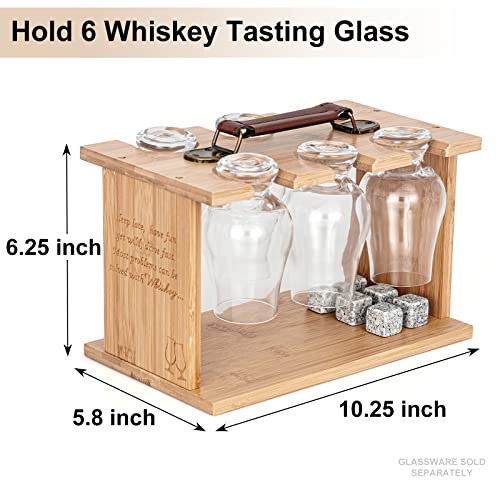 DOUDIZHU Bamboo Whisky Tasting Glass Rack(No Glasses)- Compatible with Glencairn Whiskey Glasses Set of 6, Glassware Drying Holder Carrier Bourbon Drinkware Storage Organizer
