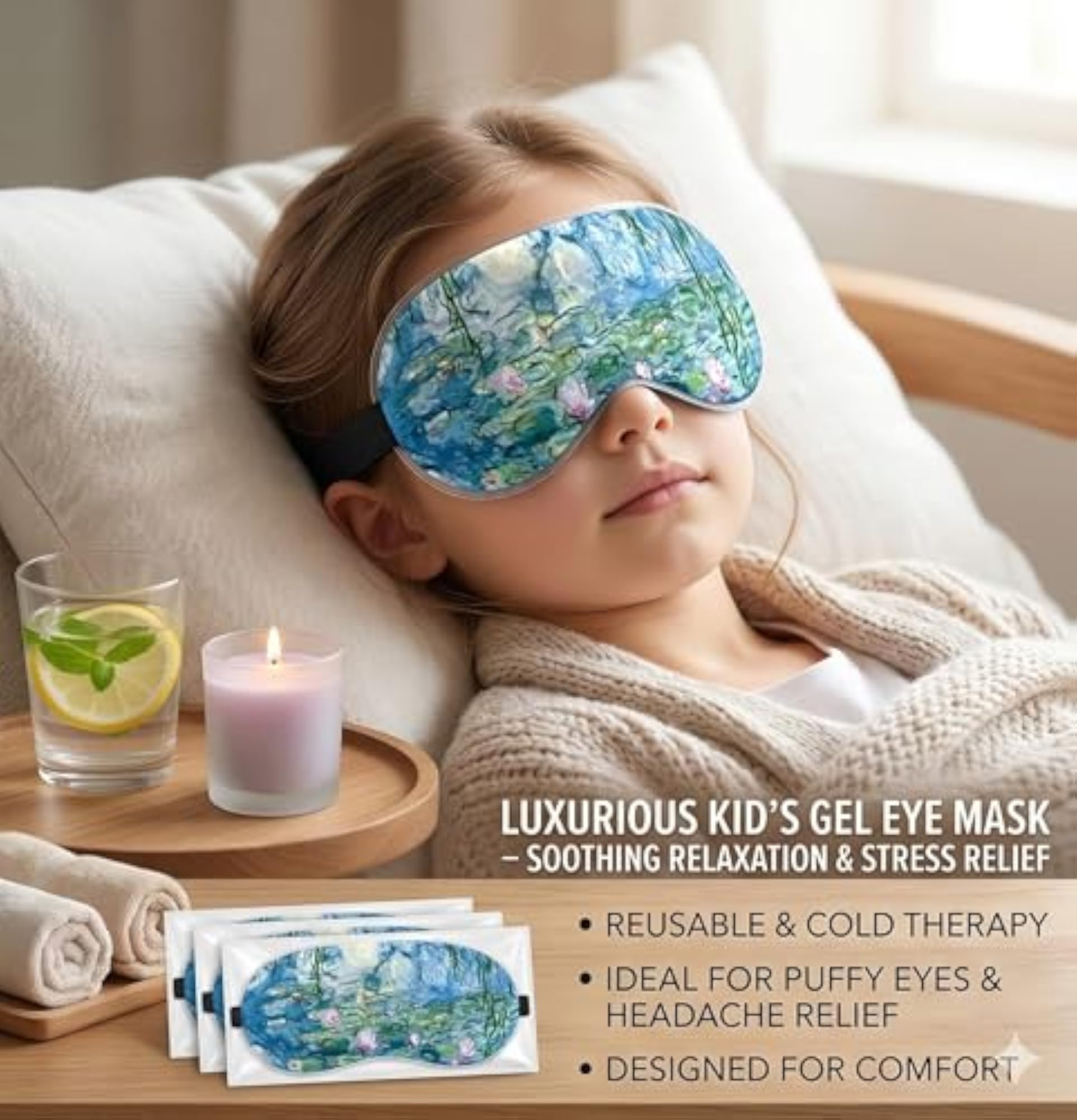 Cooling Gel Eye Mask with Claude Monet Art Print for Relaxation
