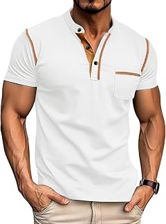 Mens Henley Shirts Short Sleeve Lightweight Slim Fit Casual Basic Button T-Shirt with Pocket