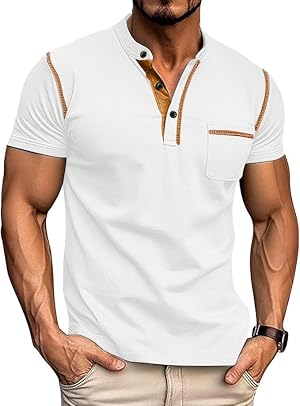 Mens Henley Shirts Short Sleeve Lightweight Slim Fit Casual Basic Button T-Shirt with Pocket