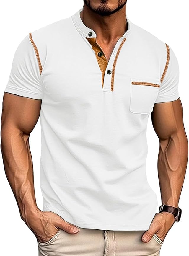 Mens Henley Shirts Short Sleeve Lightweight Slim Fit Casual Basic Button T-Shirt with Pocket