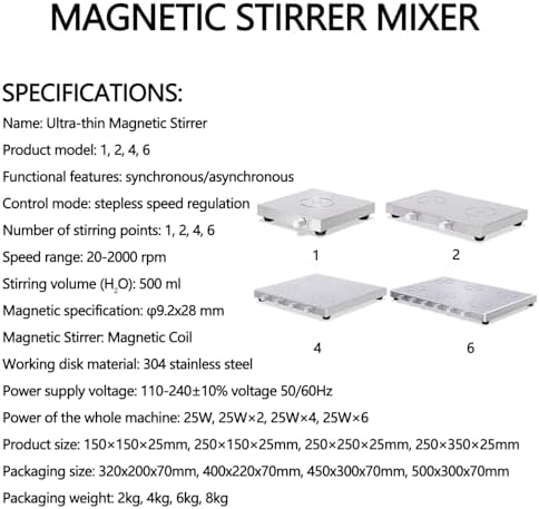 Stainless Steel Magnetic Stirrer Mixer - Lab Stand Mixer with Stepless Speed Control, 20-2000 RPM, Perfect for Blending & Stirring in Laboratories, Research & Experiments
