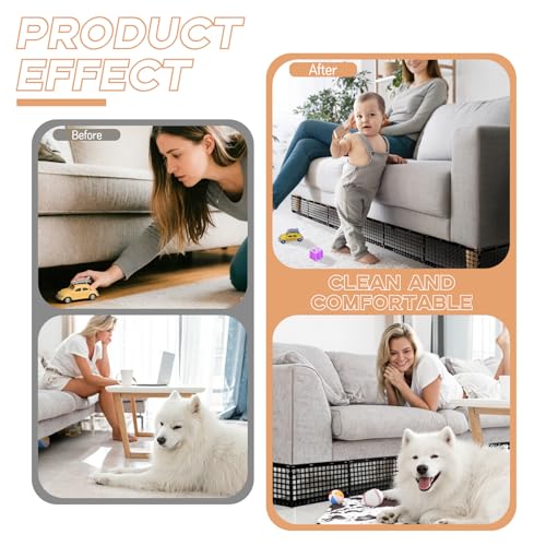 Image of 12 Pcs Under Couch Blocker for Bed Adjustable Furniture Plastic Under Bed Blocker with 30 Ties Black Couch Barriers for Dogs Pets Cats (Style4)