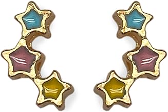 3 Star Cluster Gold Earrings, Gold Filled Stud Push Back French Enamel - Hypoallergenic Jewelry for Women