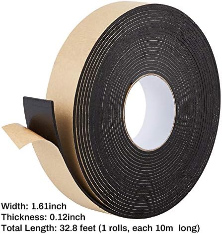 BENECREAT 10m Self Adhesive Foam Strip 40mm(W) x3mm(T) Black Single Sided Weather Stripping Foam Seal Tape for Winter Window Door Insulation (10m/Roll)