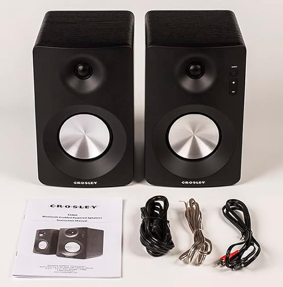 Crosley C8A-WA Belt-Driven Record Player Turntable with S100A-BK Bluetooth Speakers