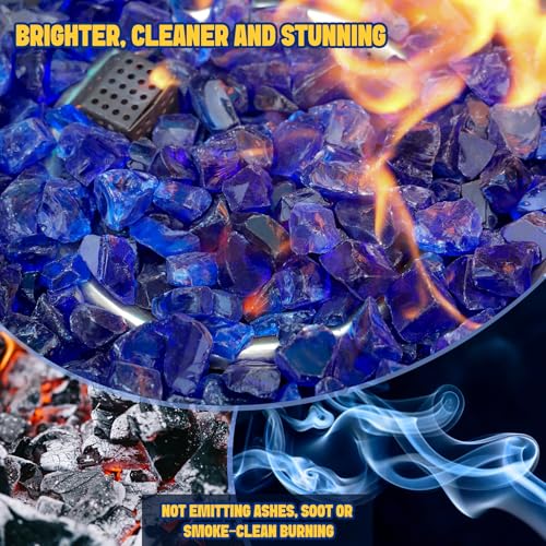 Mr. Fireglass Crushed Fire Glass for Natural or Propane Fire Pit Fireplace and Landscaping, 10 Pounds High Luster Ocean Blue