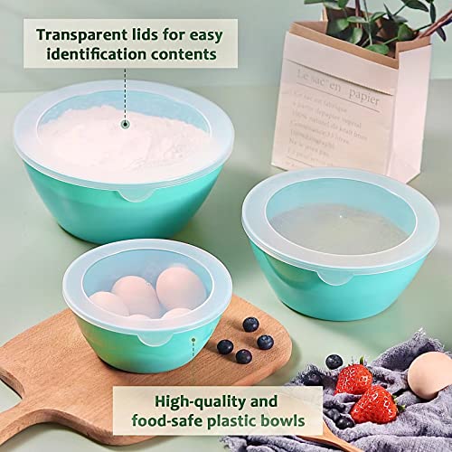 Wehome Mixing Bowls With Lids Set，Plastic Mixing Bowls For Kitchen Preparing，Serving And Storing，Set Of 3-Includes 3 Bowls And 3 Lids，Bpa-Free Neat Nesting Bowls With Sealing Lids (Aqua) #TOP5