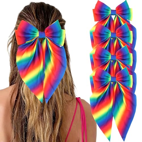 Moños grandes arcoíris para cabello con clips miniatura 1