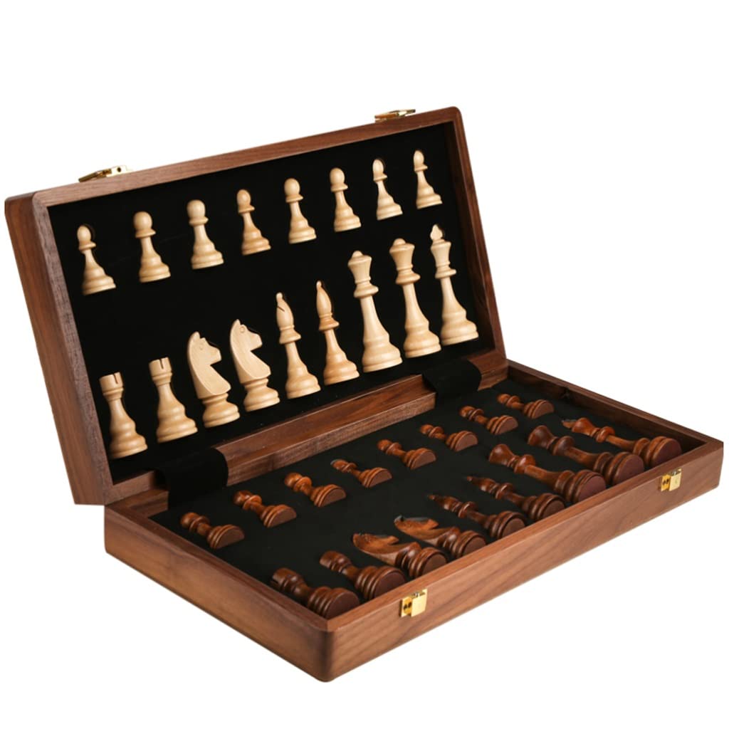 ZAW Schach Schach Massivholz Erwachsene High-End-Geschenkanzug, Klappaufbewahrungsbox-Schachbrett-Special for Schachspiel -2 Extra Queens Chess (Color : 39CM)