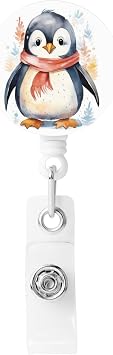 Badge Reels Retractable Badge Holder Cute Cartoon Penguin Heavy Duty Batch Holder Name ID Badge Clips for Office Worker Doctor Nurse ID Badge Reel with Belt Clip Keychain