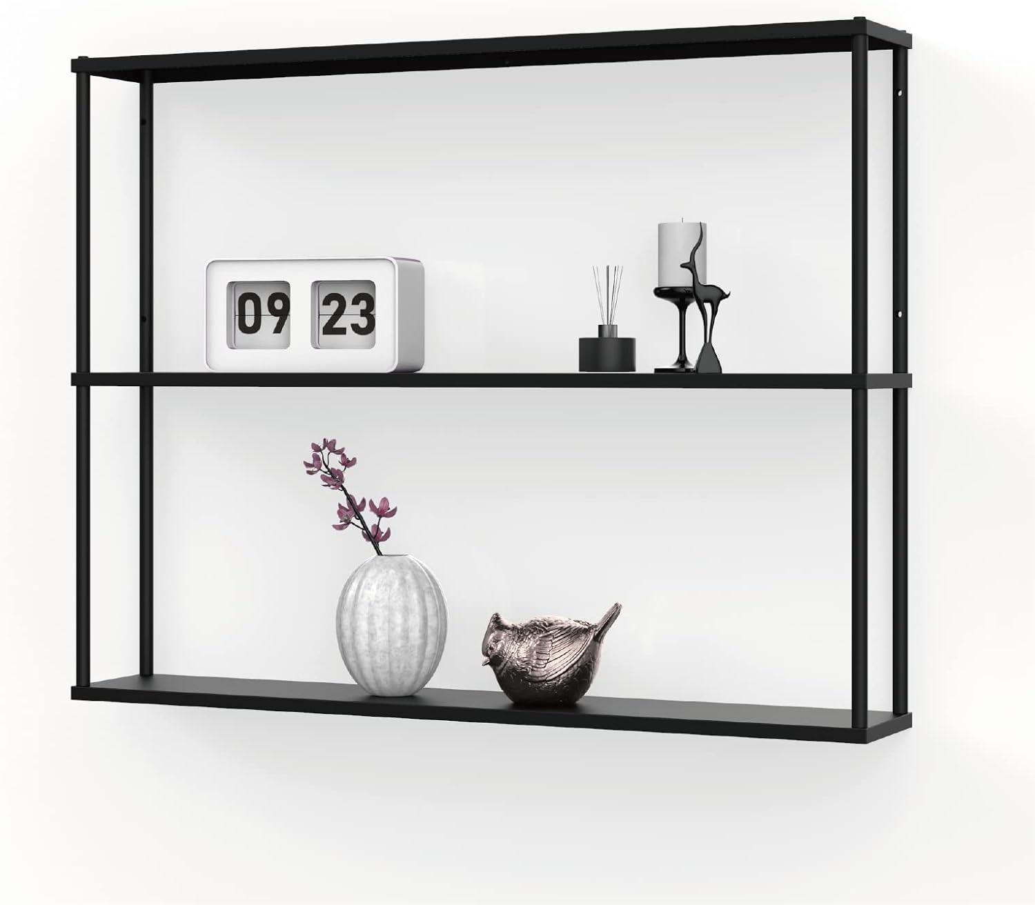 mango steam wall-mounted steel shelving unit - 28" h x 36" w x 6" d - black - for kitchen, storage, or display use.