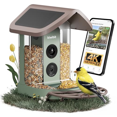 Kiwibit Solar Smart Bird Feeder with Camera - Lifetime AI Bird Species Identification Included, 8MP Photos, 4K HD Video Live Wild Bird Feeders for Outdoors, Bird Watching Gifts for Bird Lovers, Brown